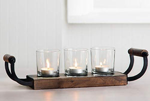 Le'raze Votive Candle Centerpiece, Decorative Wood Candle Holder Center Piece for Living Room, Dinning Room, Table Decor, Mantel and Wedding – 4 Piece Rustic Candle Holder - Le'raze by G&L Decor Inc
