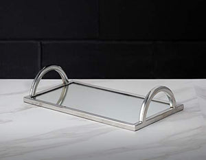 Elegant Silver Mirror Tray with Chrome Edging & Handles, Rectangle Vanity Tray 12” x 7” - Le'raze by G&L Decor Inc