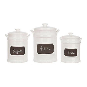 Quality Set of 3 Porcelain Airtight Canister Set - Bathroom or Kitchen Containers, Reusable Chalkboard, White Food Storage Jar - Le'raze by G&L Decor Inc