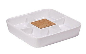 Food Server Display Plate Multi Sectional Compartment Serving Tray. Square Appetizer and Snack Serving Tray with Bamboo Toothpick Holder,Color White. - Le'raze Decor