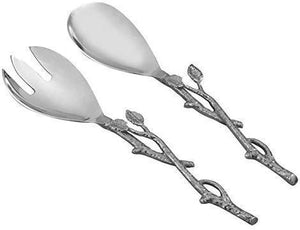 Stainless Steel Salad Server Fork & Spoon Set Leaf Design - Le'raze by G&L Decor Inc