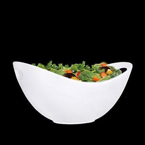 Large Ceramic Serving Bowl, For Snacks, Chips and Dip, Salad and Pasta, White Salad Bowl with Cut-Out Handles, 12 inch - Le'raze Decor