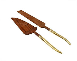 Wedding Cake Knife and Server Set, Wooden Cake Servers With Gold Handle, Ideal for Weddings, Party's, And Elegant events - Le'raze by G&L Decor Inc