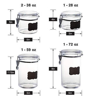 Beautiful 5-Piece Airtight Acrylic Canister Set For Kitchen Counter, Food Storage Container For Pantry with Locking Clamp Lids, Labels + Chalk. - Le'raze by G&L Decor Inc