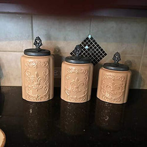 Ceramic Kitchen Canisters | Set of 3 Food STORAGE JARS with Air Tight Stainless Steel Lids for Kitchen or Bathroom | Decorative Ceramic Canister Set - Le'raze Decor