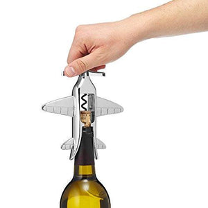 Le'raze Airplane Wine Bottle Cork Screw Bottle Opener, Aviation Corkscrew Barware, Plane Pull Cork Tool, Ideal For Flying Bartender, Hosting, Pilot Gift, Party Favor, Silver Chrome Bar Decor - Le'raze by G&L Decor Inc