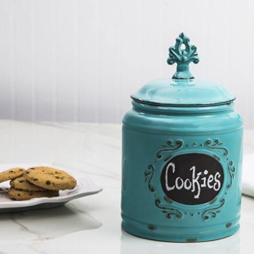 Ceramic Aqua Canister Kitchen Jar Set, Food Storage Containers, With Medallion Finial Lid - Le'raze by G&L Decor Inc