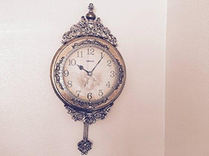 Elegant Traditional Wall Clock With Pendulum Decorative 24X15 Hand-Painted Wall Clock w/Swinging Pendulum - Brown and Bronze