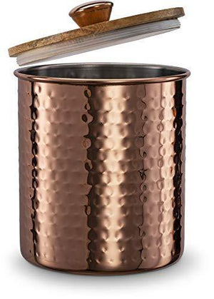 Copper Canisters Set for The Kitchen - Set of 3 Flour and Sugar Containers with Airtight Wooden Lid - Food Storage Jars For Kitchen Counter, Bathroom And Pantry Organization - Le'raze Decor