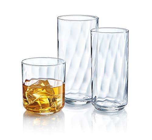 18 Piece Tumbler Set Drinking Glasses Set - 6 cooler, 6 beverage and 6 on the rocks glass (BPA Free and Dishwasher Safe) Made in USA - Le'raze Decor