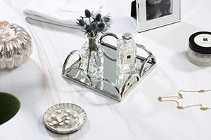 Elegant Vanity Tray, Perfume Organizer, Perfume Tray, Jewelry Tray, Napkin Holder, Mirrored Tray with Chrome Loop Bars - Le'raze by G&L Decor Inc