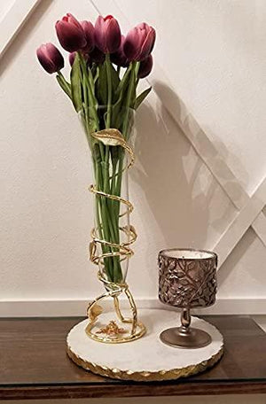 Elegant Glass Vase with Gold Leaf Design for Flowers, Home Décor or Wedding Centerpiece | Decorative Crystal Flower Vase - Le'raze by G&L Decor Inc