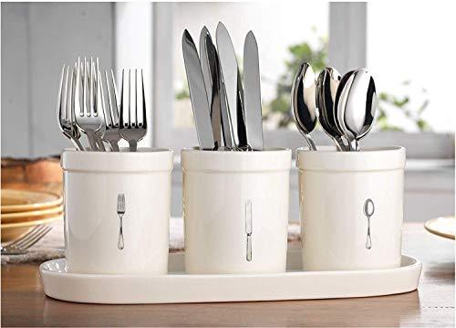 Kitchen Utensil Cutlery Organizer, Holds Forks, Spoons, Spatula - Vintage Style Caddy Silverware Holder For Kitchen Countertop Storage, Ceramic Utensil Caddy - Le'raze by G&L Decor Inc