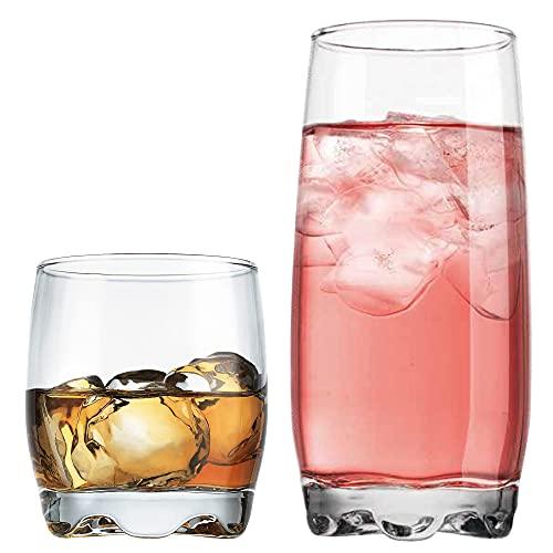 Stylish Drinking Glasses Set of 8, Includes 4 - 13oz Highball Glassware & 4 - 10oz DOF Glass Cups. Perfect Tumbler Set for Wine, Whiskey, Cocktail, Water, Juice, Beer, etc. - Le'raze by G&L Decor Inc