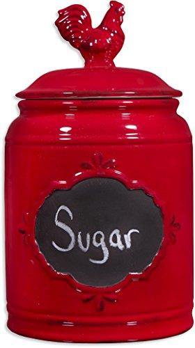 Ceramic Red Kitchen Canister with Lid With - Chalkboard Jar with Rooster, Large Canister 115 oz, Classic Vintage Design for Flour, Sugar, Cookies - Le'raze by G&L Decor Inc