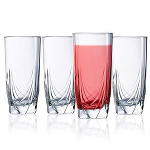 Set of 4 Drinking Glasses, Heavy Base Durable Glass Cups - 4 Cooler Glasses (16oz), Beautiful Glassware Set - Le'raze by G&L Decor Inc