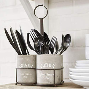 Concrete Cement Utensil Caddy Set | Includes (3) Cement Covered Ceramic Utensil Holders & Metal Wire Frame - Le'raze by G&L Decor Inc