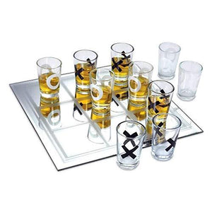 Tic Tac Toe Shot Glass Game - Set Includes 9 Whiskey Glasses and Mirror Board, Great for Parties and Entertaining - Le'raze by G&L Decor Inc