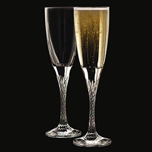 Crystal Champagne Toasting Flutes, Elegant Champagne Glasses with Twist Design Ideal for Wedding, Party Essentials, Wine Gifts – Set of 2 Stemmed Glass Flutes - Le'raze by G&L Decor Inc