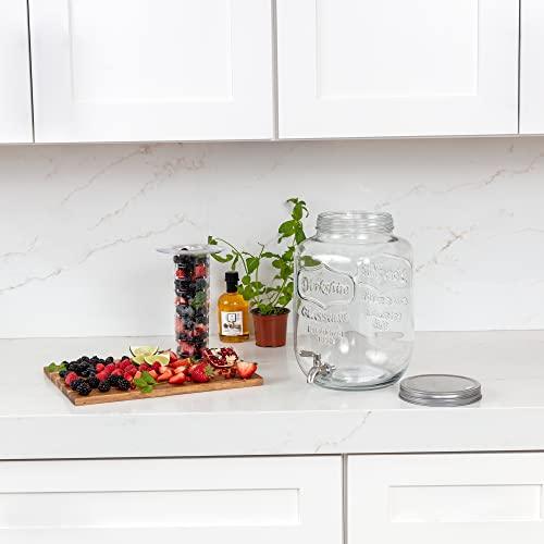 2 gallons Clear Glass Beverage Dispenser Jar Spigot Stand Set Home