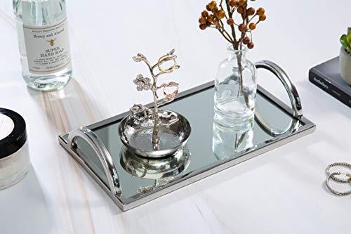 Elegant Silver Mirror Tray – with Chrome Edging and Handles – Rectangle Vanity Tray – Ideal for Ottoman, Coffee Table, Perfume Set, Living Room, Dining Room, Jewelry Tray, Whiskey Decanter Set 12 x 7 - Le'raze by G&L Decor Inc