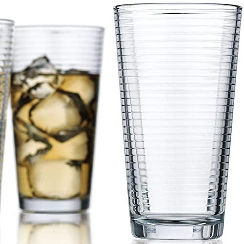 Set of 16 Heavy Base Ribbed Durable Drinking Glasses Includes 8