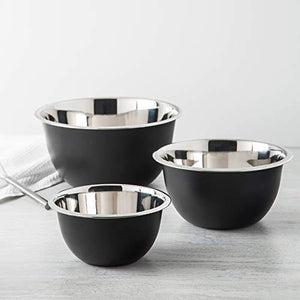 Set Of 3 Black Matte Mixing Bowl with Stainless Steel Interior - Le'raze by G&L Decor Inc