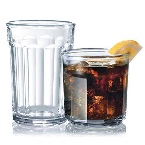 Set of 16 Durable Drinking Glasses | Glassware Set Includes 8-21 oz Highball Glasses 8-14 oz Tumbler Glasses | Elegant Heavy Base Working Glasses Ideal for Water, Juice, Beer, Wine, and Cocktails - Le'raze by G&L Decor Inc
