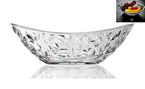 Elegant Crystal Serving Oval Bowl with Beautiful leaf design, Centerpiece For Home,Office,Wedding Decor, Fruit, Snack, Dessert, Server - Le'raze by G&L Decor Inc
