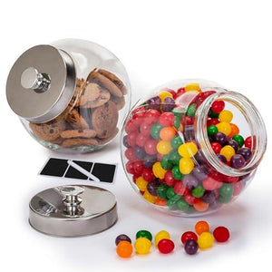 Set of 2 Large Glass Cookie Jars for Kitchen Counter + Marker & Labels - 1 Gallon Food Storage Canisters with Airtight Lids, Coin & Penny Jar for Candy Buffet, Coffee, Laundry Detergent Holder. - Le'raze by G&L Decor Inc
