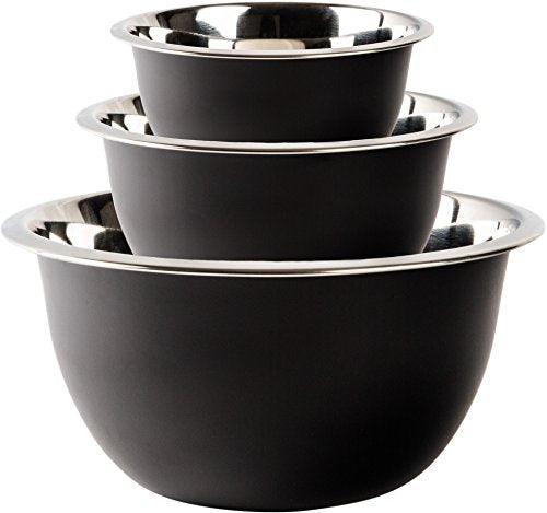 SET OF 3 BLACK MATTE MIXING BOWL W/STAINLESS STEEL INTERIOR - Le'raze by G&L Decor Inc