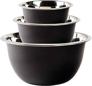 Set Of 3 Black Matte Mixing Bowl with Stainless Steel Interior - Le'raze by G&L Decor Inc