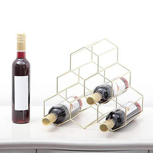 Metallic Hexagon Wine Bottle Holder Rack - 14" H 6 Bottle Countertop Free-Stand Metal Wine Rack - Antique Gold - Le'raze by G&L Decor Inc