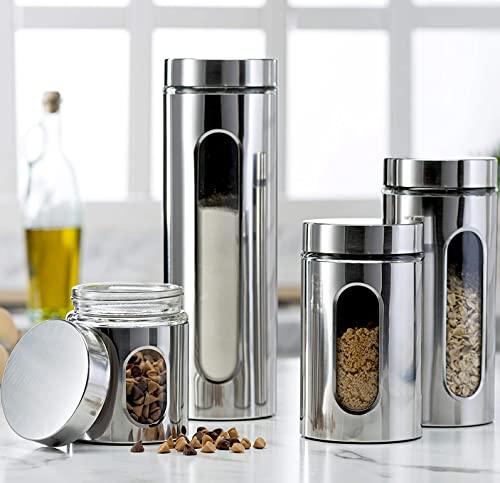 Glass Cookie Jar with Stainless Steel Airtight Lids + Marker & Labels, -  Le'raze by G&L Decor Inc