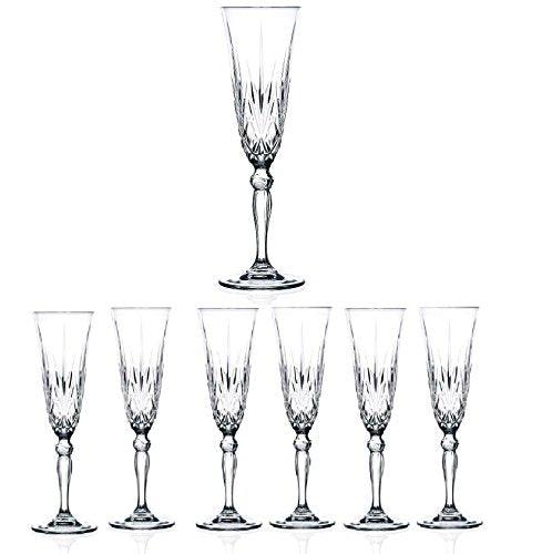 Elegant Crystal Champagne Toasting Flutes, Sparkling Design, Set of 6 Glasses,Ideal for Marriage Proposal, WeddingParty Essentials. - Le'raze by G&L Decor Inc