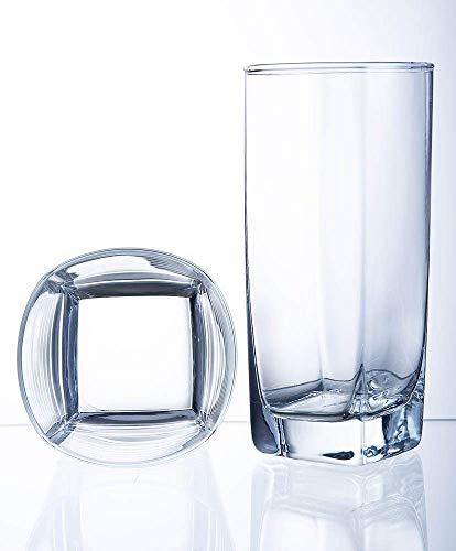 Le'raze Set of 8 Heavy Base Square Durable Drinking Glasses Includes 4 Cooler Glasses (17oz) and 4 Rocks Glasses (13oz), - Clear Glass Cups - Elegant Glassware Set