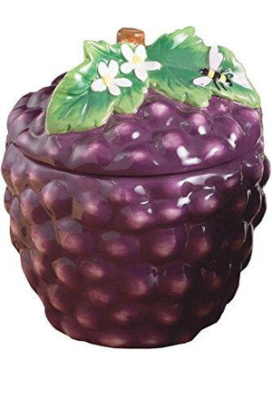 Set Of 3 Purple Ceramic Grape Canister Set with Tight Lids for Kitchen or Bathroom, Food Storage Containers, - Le'raze by G&L Decor Inc