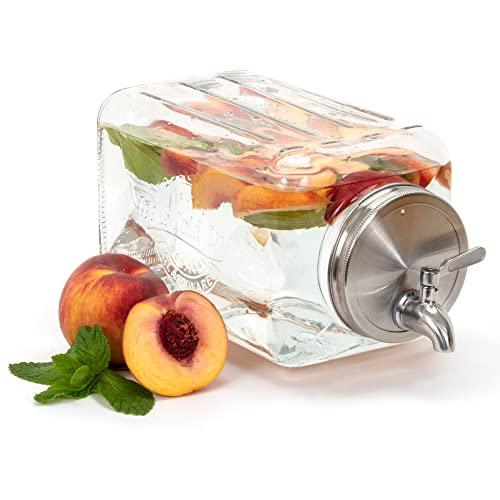 2-Gallon Glass Drink Dispenser for Parties, Beverage Dispenser with  Stainless Steel Spigot, Fruit Infuser, Marker & Chalkboard - 100% Leakproof  Water