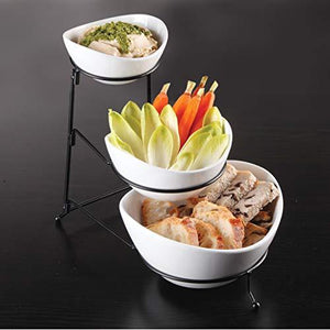 Le'raze Elegant 3 Tiered Chip and Dip Serving Tray With Metal Rack, White Party Food Server Display Set for Dessert And Snack - Le'raze by G&L Decor Inc