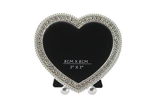 Elegant Jeweled Rhinestone Silver Plated Decorative Heart-Shaped Picture Photo Frame, - Le'raze by G&L Decor Inc