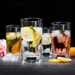 Everyday Drinking Glasses Set of 4 Drinkware Kitchen Collins Glasses for Cocktail, Iced Coffee, Beer, Ice Tea, Wine, Whiskey, Water, 4 Tall Glass Cups, Square Glassware Sets - Le'raze by G&L Decor Inc