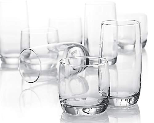 Set of 16 Drinking Glasses, Heavy Base Durable Glass Cups - 8 Highball -  Le'raze by G&L Decor Inc