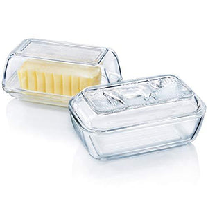 Classic 2-Piece Design Butter Dish with Lid | Covered Tempered Glass Butter Dish | Dishwasher Safe - Le'raze by G&L Decor Inc