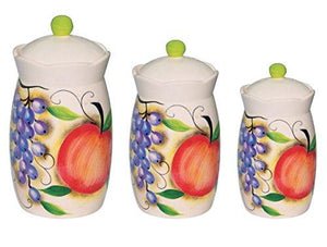 Set of 3 Round Apothecary Fruit Ceramic Canister Quality Airtight Jar with Lids. Use As Cookie jar, Tea, Coffee,sugar Containe Wide Mouth Looks Great on Your Kitchen Counters - Le'raze by G&L Decor Inc