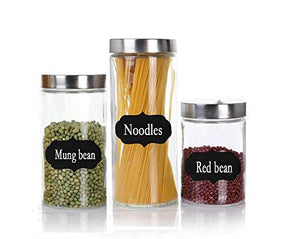 Le'raze Kitchen Clear Glass Chalkboard Canister set, Kitchen Storage Canister Jar for Treats, Cookies, Candy, Chocolate (Set of 3) Airtight Lids with Chalkboard Labels and Chalk - Le'raze by G&L Decor Inc
