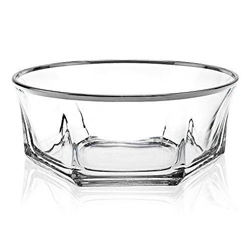 Elegant Luxury Crystal 7 Piece Serving Salad Bowl Set with Silver Trim. 1 Large and 6 Small. Made of Fine Imported Glass. - Le'raze by G&L Decor Inc