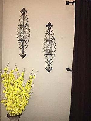 Set of Two Decorative Bronze Metal Wall Sconce and Crackle Finished Hurricane Candle Holders, Wall Lighting – Perfect for A Living Room – Dining Room Or Entry Way - Le'raze by G&L Decor Inc