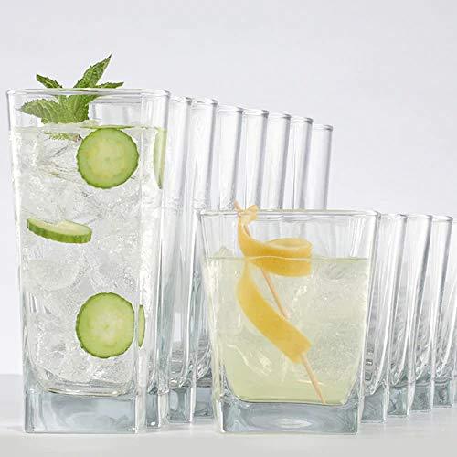 4- Modern Drinking Glasses Smokey Blu Square Bottom Glasses 6-1/4