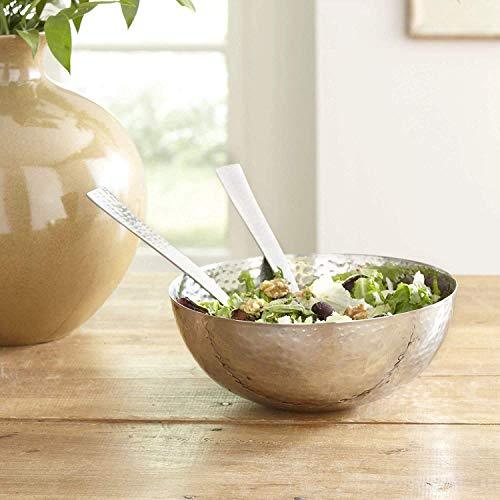 Elegant Hammered Serving Bowl, Stainless Steel Salad Bowl with Matching Servers for Mixing and Serving -11" Inch - Le'raze by G&L Decor Inc
