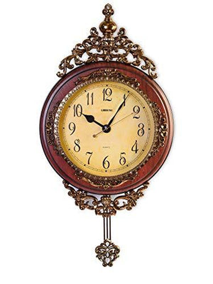 Elegant, Traditional, Decorative, Hand Painted Modern Grandfather Wall Clock W/Swinging Pendulum for New Room or Office. Color Brown & Bronze. Large. 24 Inch. - Le'raze by G&L Decor Inc
